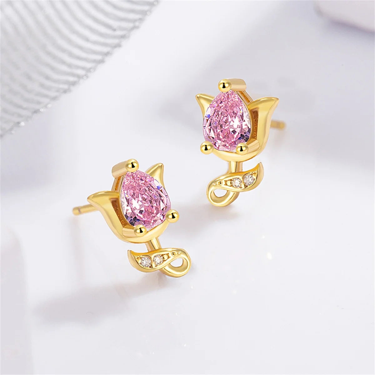 Purple White Zircon Small Rose Flower Stone Stud Earrings For Women Gold Silver Color Wedding Jewelry Earring Mother's Day Gifts
