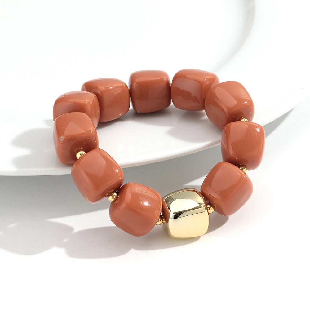 Trendy Colorful Square Beads Elastic Bangle Bracelets New Resin Geometric Beaded Stackable Bracelet 2026 Spring Summer Jewelry