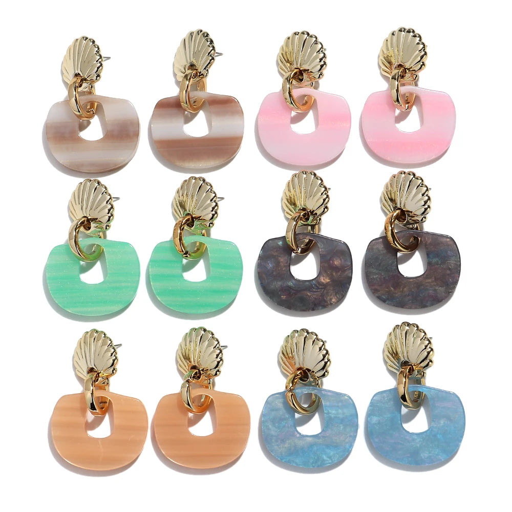 Fashion Acrylic Shell Geometric Drop Earrings for Women Gradual Color Irregular Pendant Earring Party Jewelry Gifts