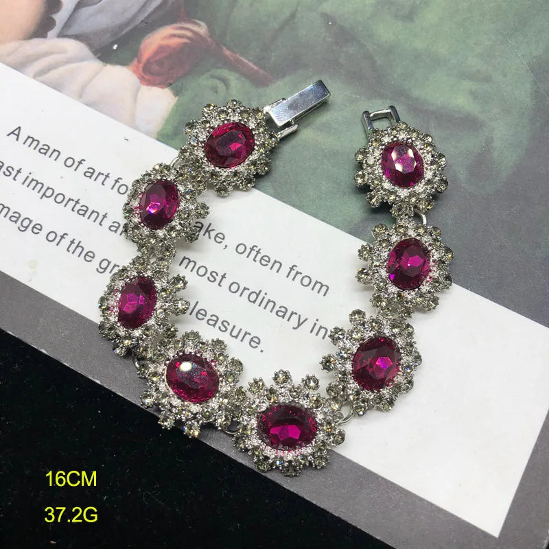 NISHIZAWA Rose Red Gemstones Stud Earrings for Women Geometric Palace Style Party Jewelry Vintage Exquisite Aretes De Mujer
