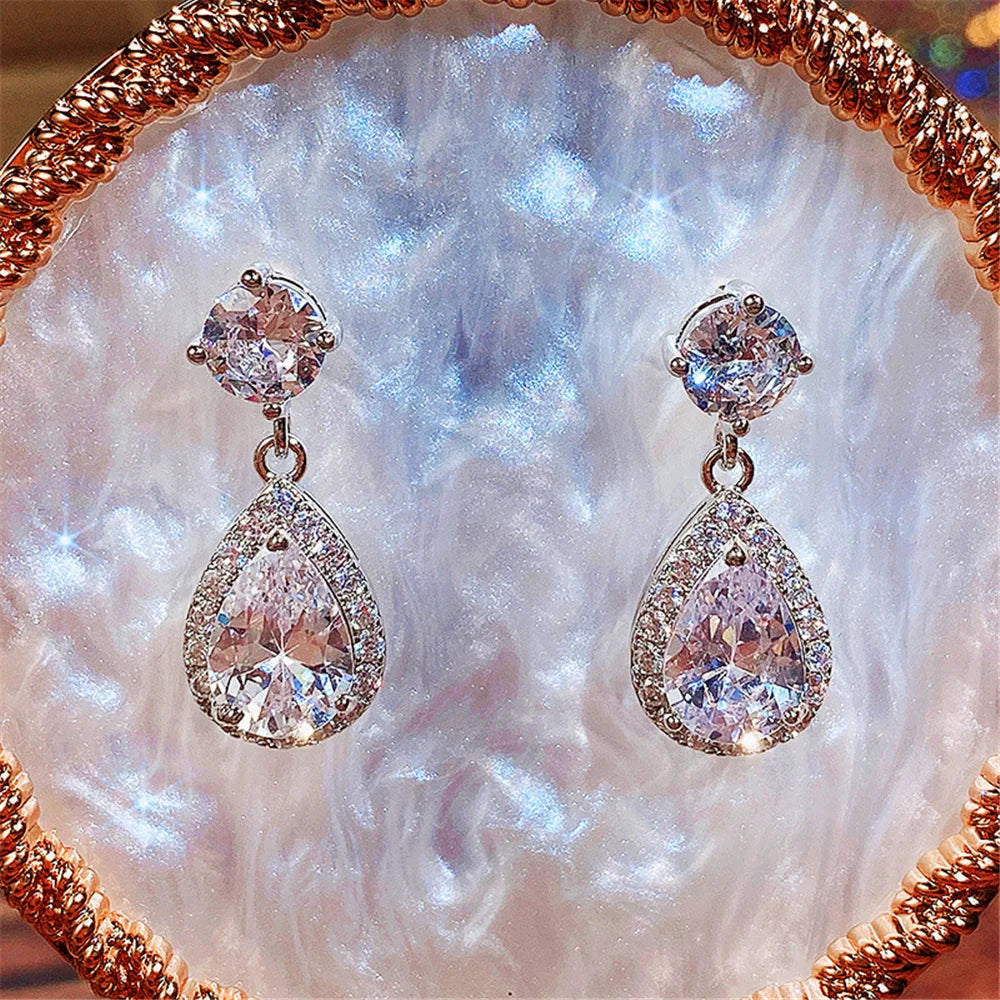 Luxury Female Blue Yellow White Zircon Stone Drop Dangle Earrings Cute Silver Color Party Jewelry For Women