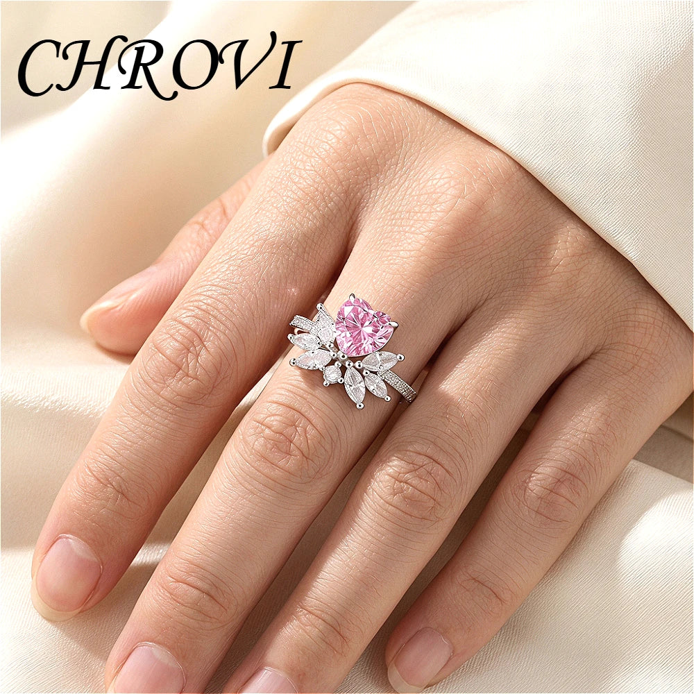 Light luxury 925sterling silver colorful gemstone ice flower ring for women,super sparkly high carbon diamond heart ring jewelry