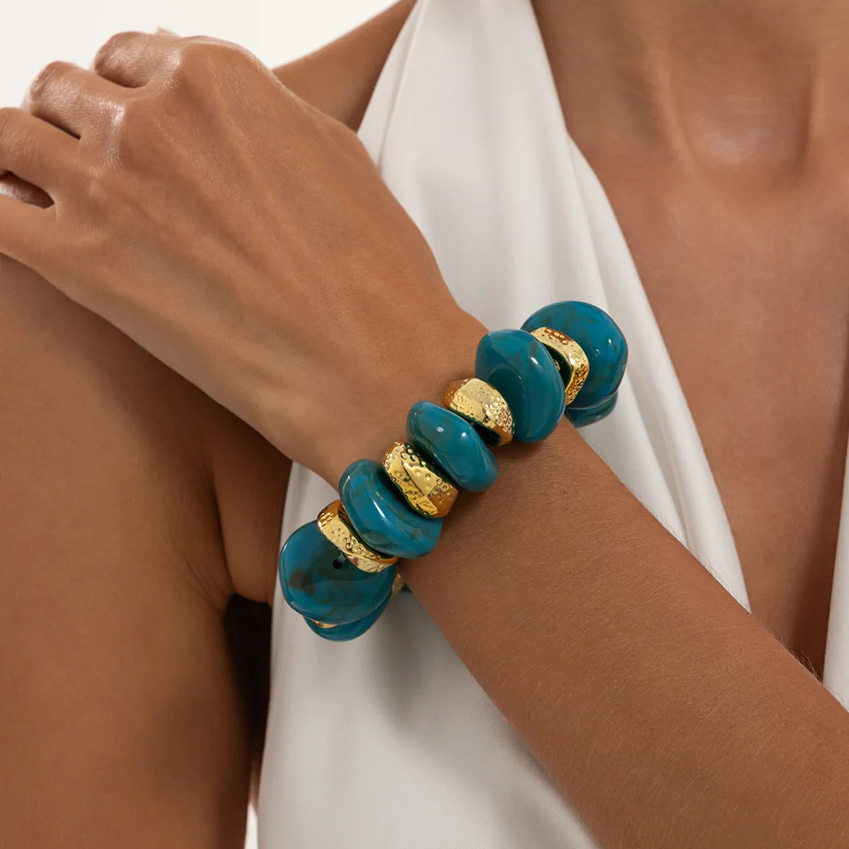 KMVEXO Bohemian Colorful Acrylic Beads Bracelet for Women New Trendy Resin Flat Round Elastic Bangles Statement Jewelry Gift