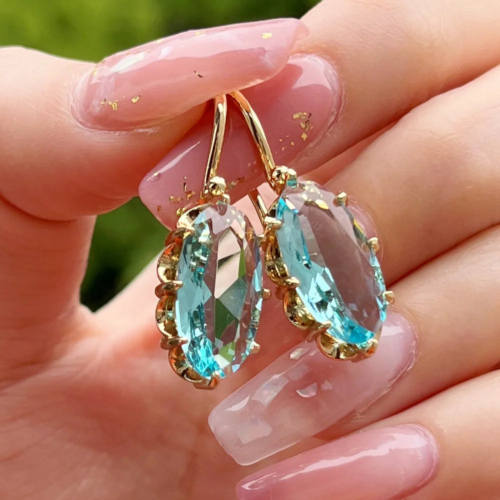 Boho Female Crystal Red Blue Drop Earrings Silver Color Zircon Stone Small Round Wedding Jewelry For Women