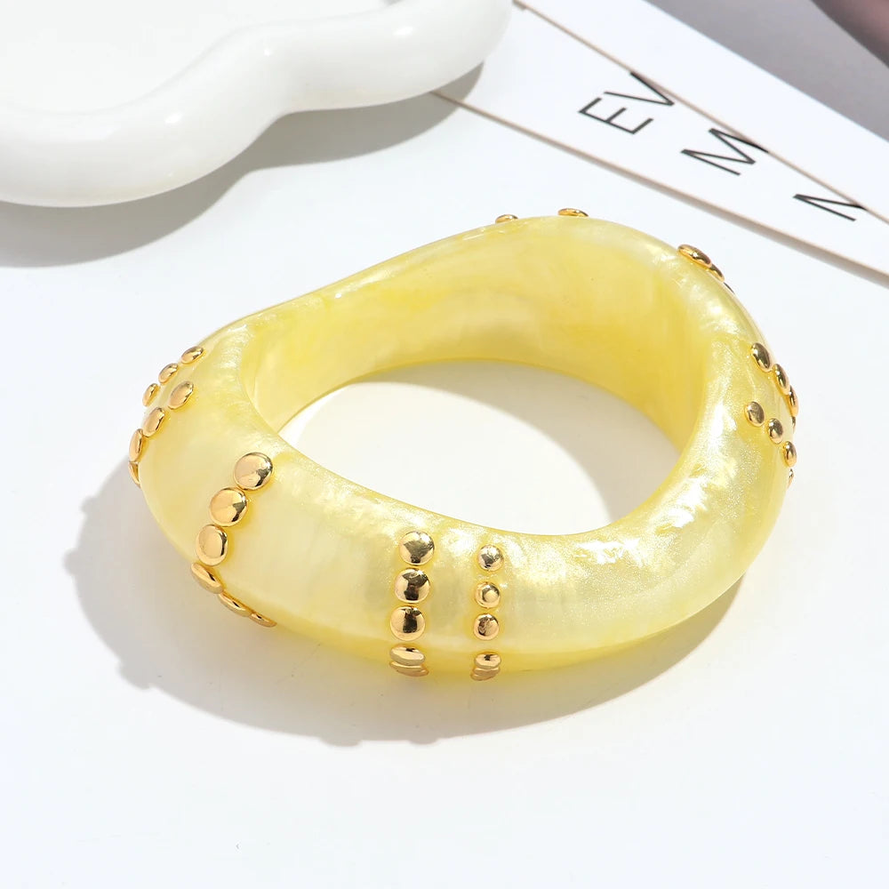 Fashion Resin Irregular Geometric Studs Chunky Bangles New Acrylic Curve Wave Wide Cuff Bangle Women Jewelry Gifts