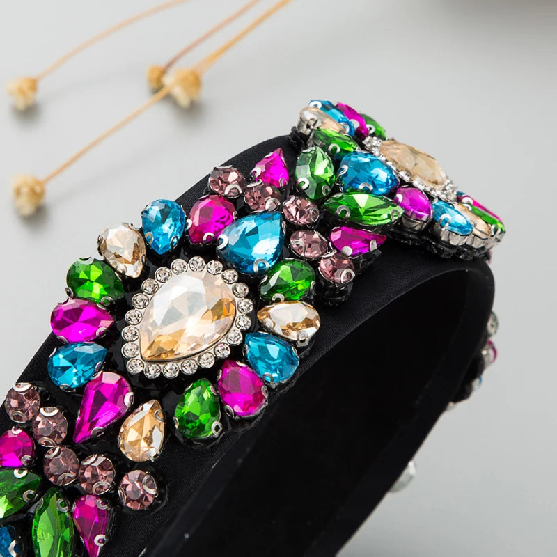 Trendy and Stylish Black Velvet Hair Hoop With Rhinestones and Ultra Sparkling Wide Brimmed Women's Palace Style Hair Accessorie
