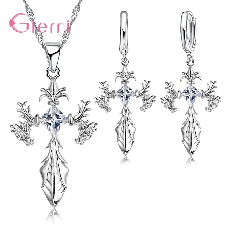 925 Silver Needle Jewelry Sets for Women Girls 34 Models Option Austrian Crystal Rhinestone Pearl Pendant Necklace Earrings