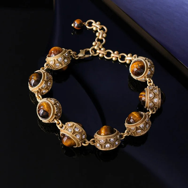 Natural Stone Bracelets for Women Vintage Palace Style Versatile Jewelry Geometric Light Luxury Elegant Pulseras Mujer