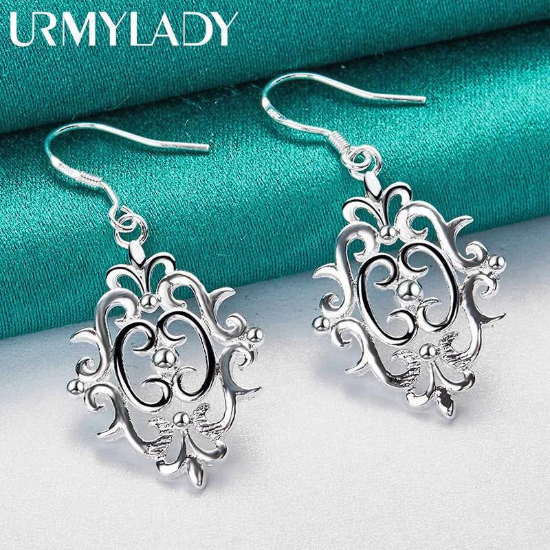URMYLADY 925 Sterling Silver Hollow Flower Earrings Eardrop for Women Fashion Wedding Engagement Charm Jewelry