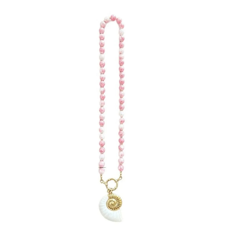 Summer Dopamine Handmade Bead Flower Ball Necklace Ocean Shell Seahorse Heart Pendant Charm Beach Jewelry Gift for Women
