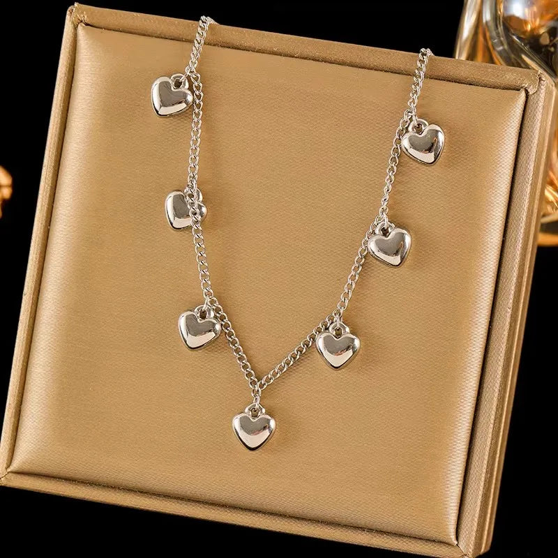EILIECK 316L Stainless Steel Gold Silver Color Heart Pendant Necklace For Women Trendy Waterproof Chain Jewelry Holiday Gift