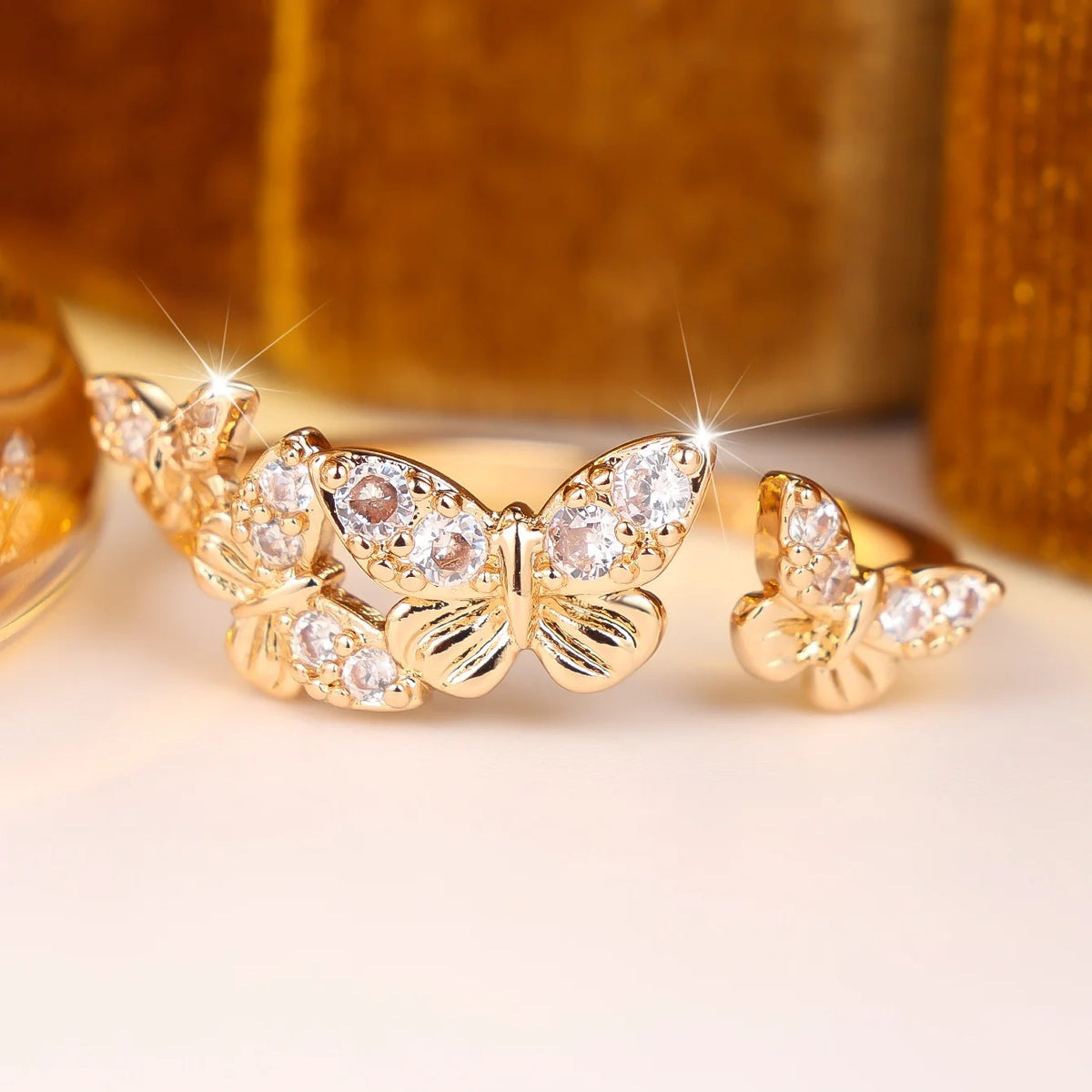 Cute Female White Zircon Stone Butterfly Adjustable Ring Silver Color Open Wedding Jewelry For Women