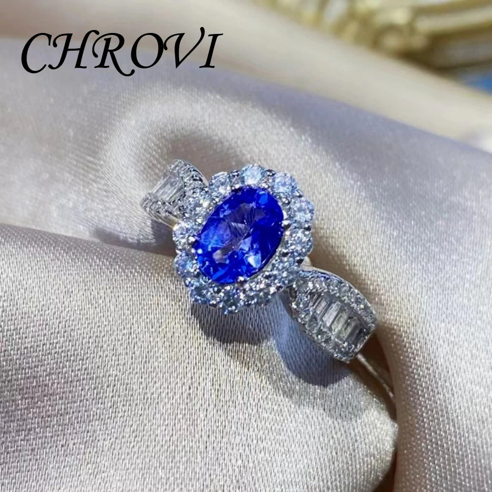 Fashion 925 sterling silver sky blue topaz full diamond minimalist style open ring for women - finger ring