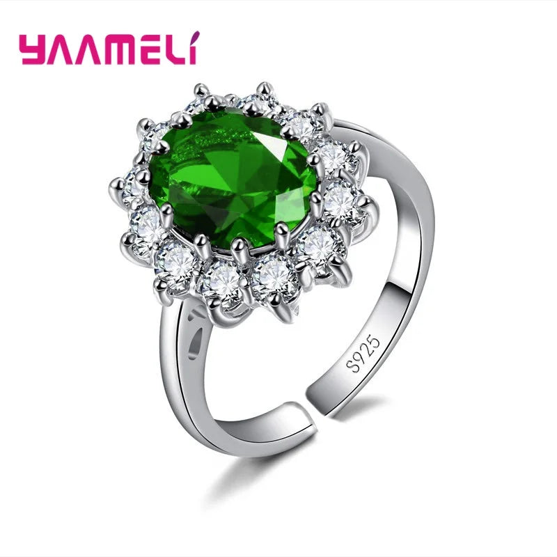 100% Authentic 925 Sterling Silver Color Women Wedding Engagement Jewelry Ring Classic Oval Flower Shiny Cubic Zircon Crystal
