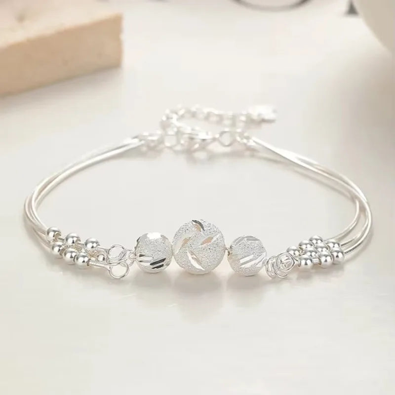 Luxury 925 Sterling Silver Ball Bracelets For Woman Korean Designer Lucky Beads Chain Bracelets Party Wedding Charm Jewelry Gift
