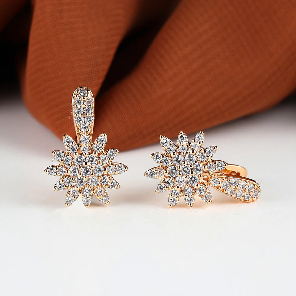 Trendy Bridal Crystal White Zircon Stone Snowflake Hoop Earrings Cute Female Gold Color Wedding Jewelry For Women