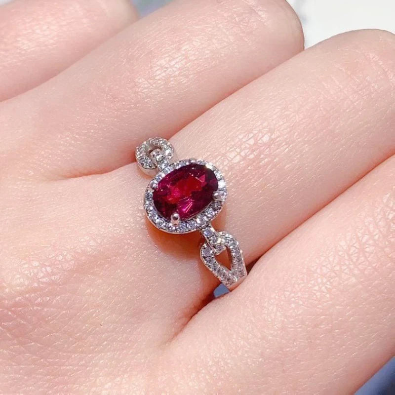 925 Silver Gemstone Ring for Daily Wear 5mm*7mm Natural Garnet Ring with Certificate Genuine Pyrope Garnet Jewelry
