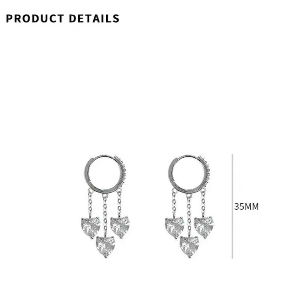 Light Luxury 925 Sterling Silver Sparkling Heart Tassel Fairy-Style Boutique Women's Earrings
