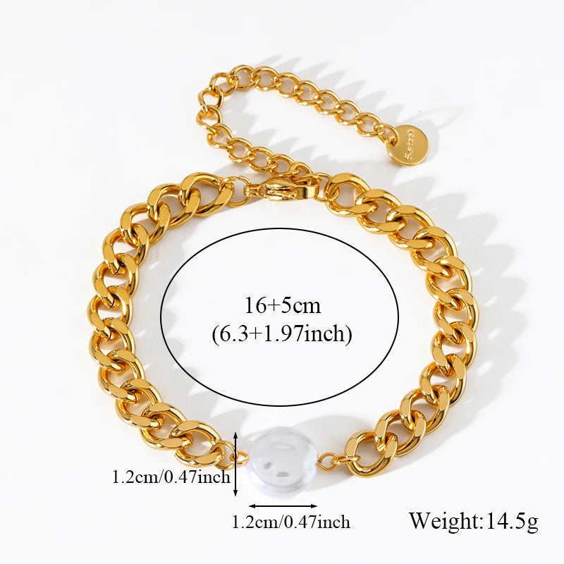 EILIECK 316L Stainless Steel Link Chain Bracelet Bangles For Women Trendy 18K Gold Plated Wrist Chain Waterproof Jewelry Gift