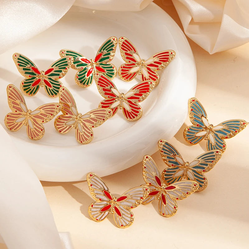 ANENJERY 316L Stainless Steel White Shell Butterfly Stud Earrings For Women Vintage French Delicate Lady Jewelry Gifts Wholesale