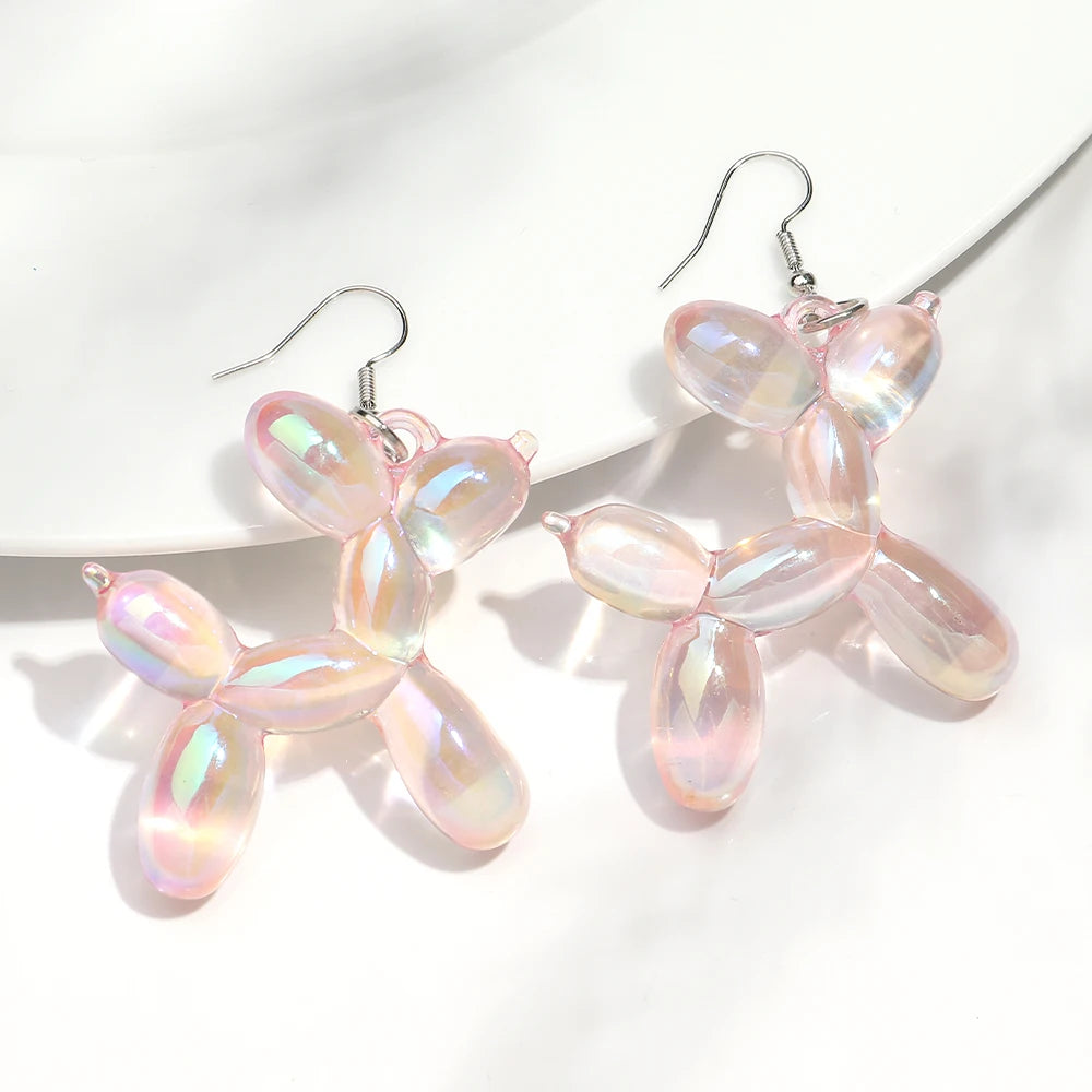New Trend Candy Colorful Balloon Dog Drop Earrings for Women Personal Iridescent Creative Balloon Dog  Earrings 2025 Jewelry
