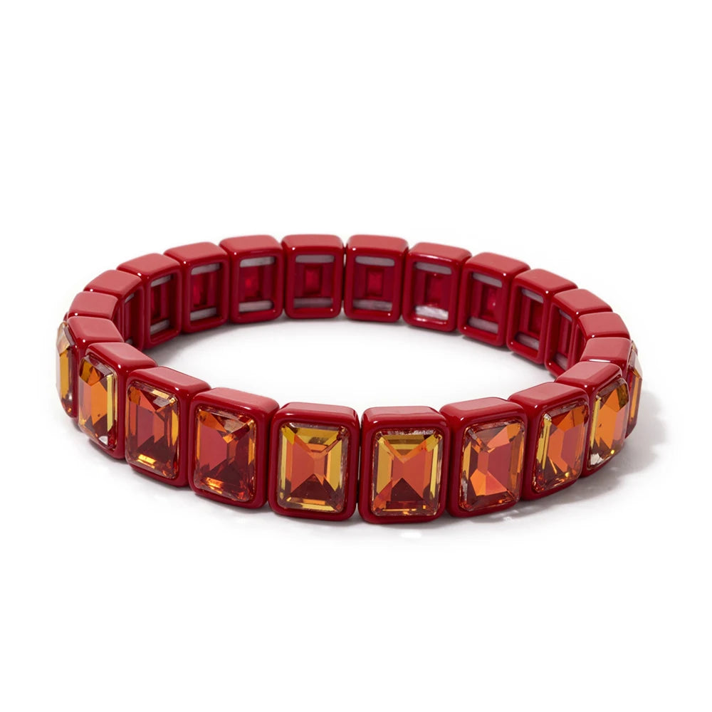 8x10mm Zirconia Enamel Bangle For Women Handmde Rainbow Color Elastic Beaded Bracelets