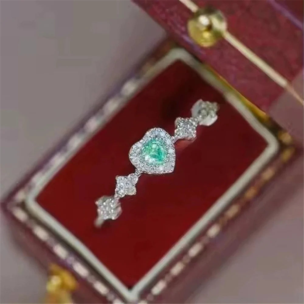 Cute Female White Green Zircon Stone Silver Color Wedding Jewelry Promise Love Heart Engagement Rings For Women