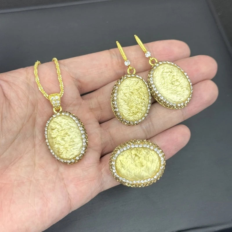 Resin 3 Pcs Jewelry Sets Geometric Vintage Palace Style Dinner Party Earrings Necklaces for Women Elegant Exquisite Accessories