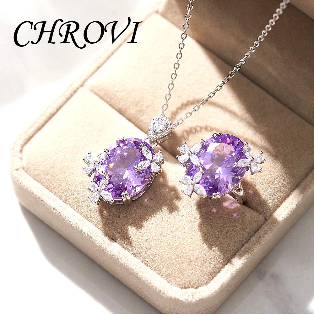 Luxury semi-gold 925 pure silver ultra-fantastic butterfly ring, candy-style purple lavender color gemstone necklace