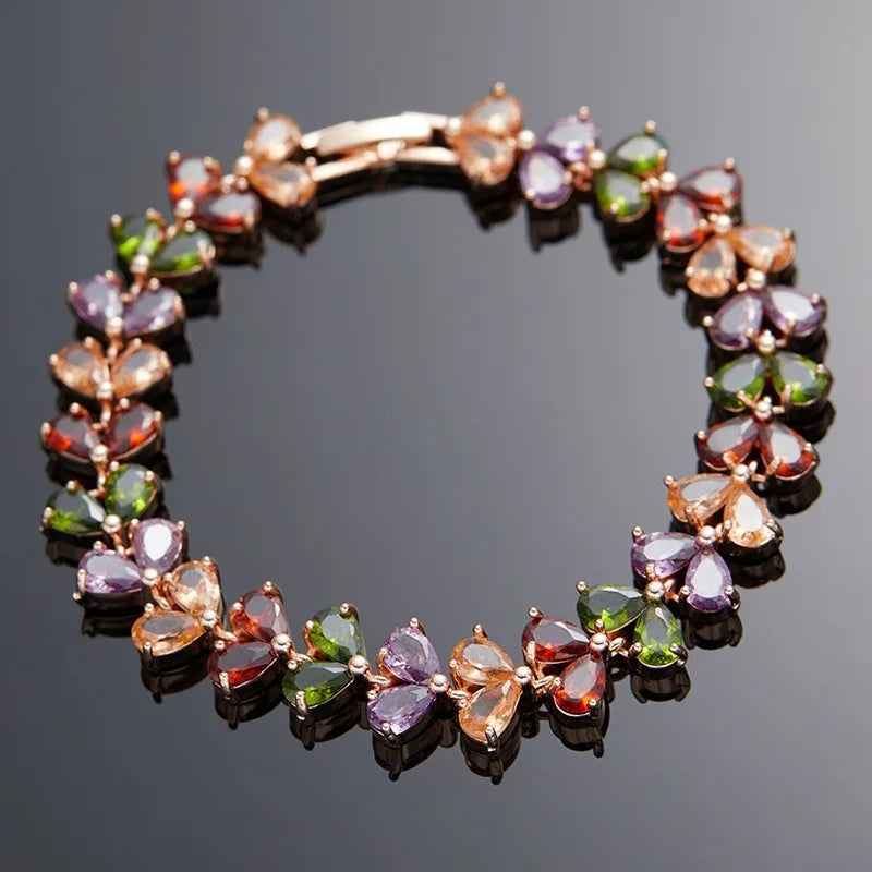 Fashion Charm Cubic White Zircon Four Colors Leaf Jewelry Bracelets for Woman Elegance Wedding Party Accessories Gifts