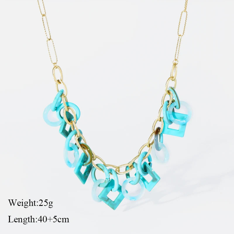 EILIECK 316L Stainless Steel Exaggerated Acrylic Link Thick Chain Necklace For Women Girl Fashion Leaves Neck Chain Jewelry Gift