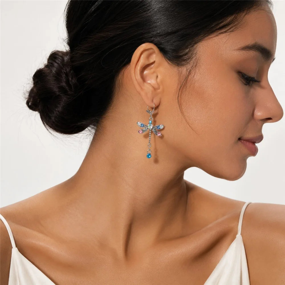 Charm Grace Female Small Animal Rainbow Zircon New Fashion Drop Dangle Earrings Unique Silver Color Wedding Jewelry For Women