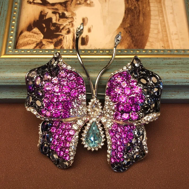 NISHIZAWA Purple Rhinestones Butterfly Brooches for Women Exquisite Shiny Jewelry Luxury Vintage Dinner Party Clothing Pins