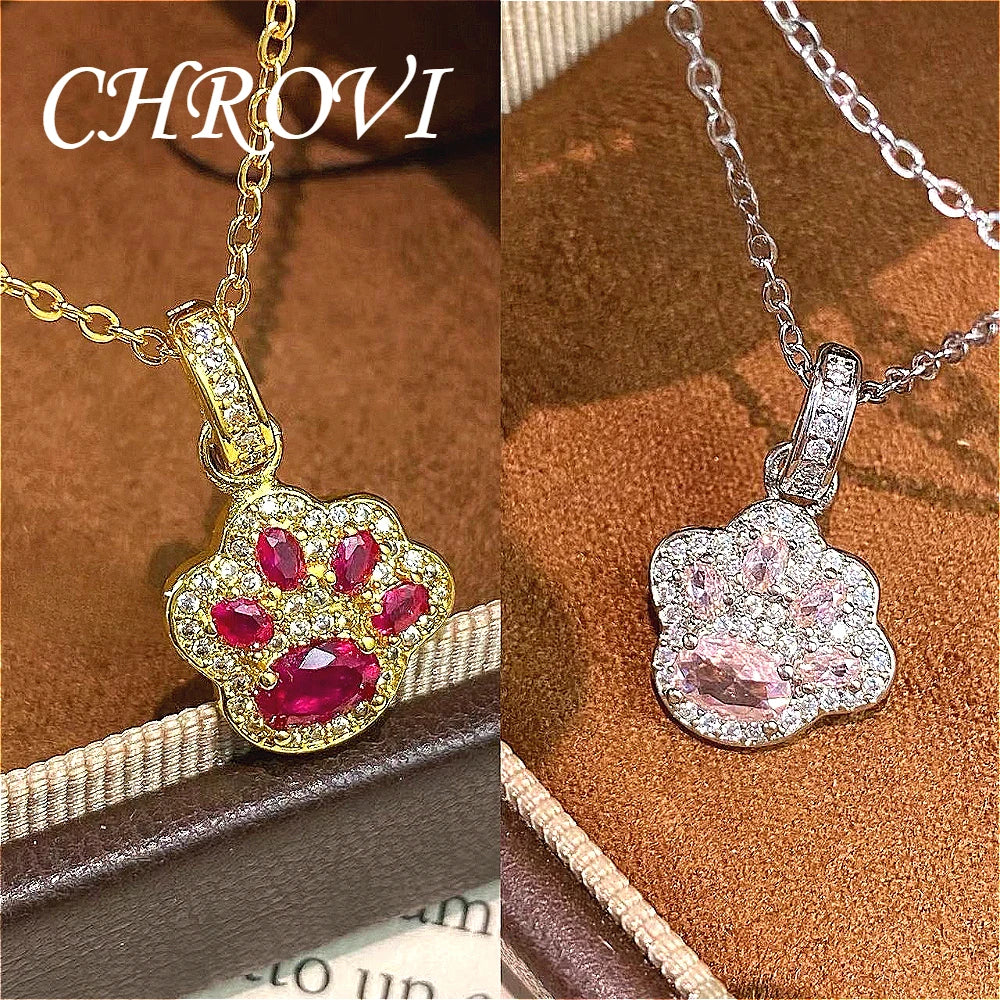 Luxurious best-selling Chinese-style red corundum cat paw pendant with a cat paw collar chain for women on the back cover design