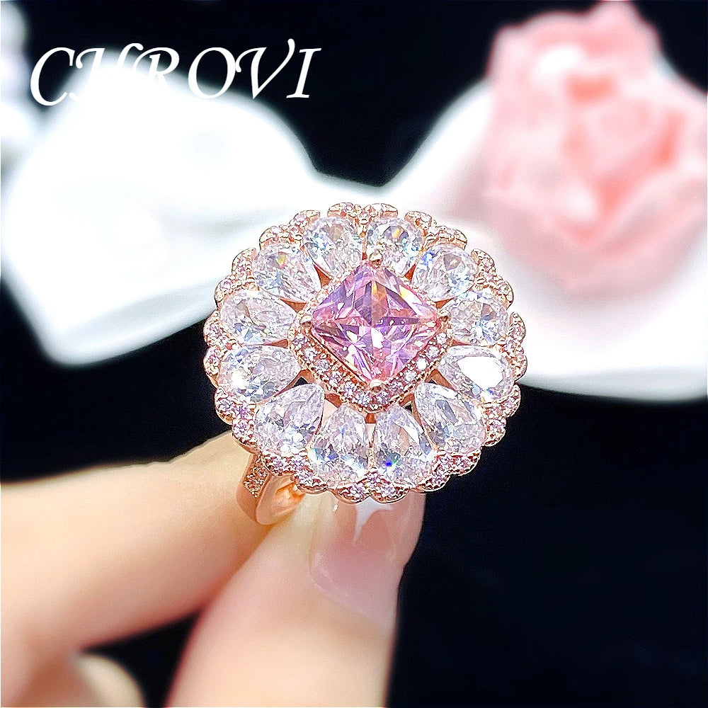 Luxurious 925 Sterling Silver Pink Zirconia Multi-Color sapphire Open-Toe Ring for Women
