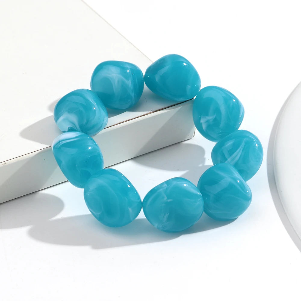 Boho Colorful Irregular Stone-shaped Beads Stretch Bangle Bracelets New Resin Geometric Beaded Bracelet 2026 Trendy Jewelry
