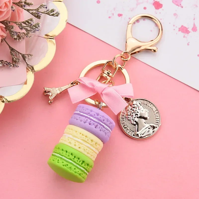 Resin Macaroon Keychain Key Chain Women Macaroon Bag Charm France LADUREE Macarons Eiffel Tower Keychains anahtarlik llavero