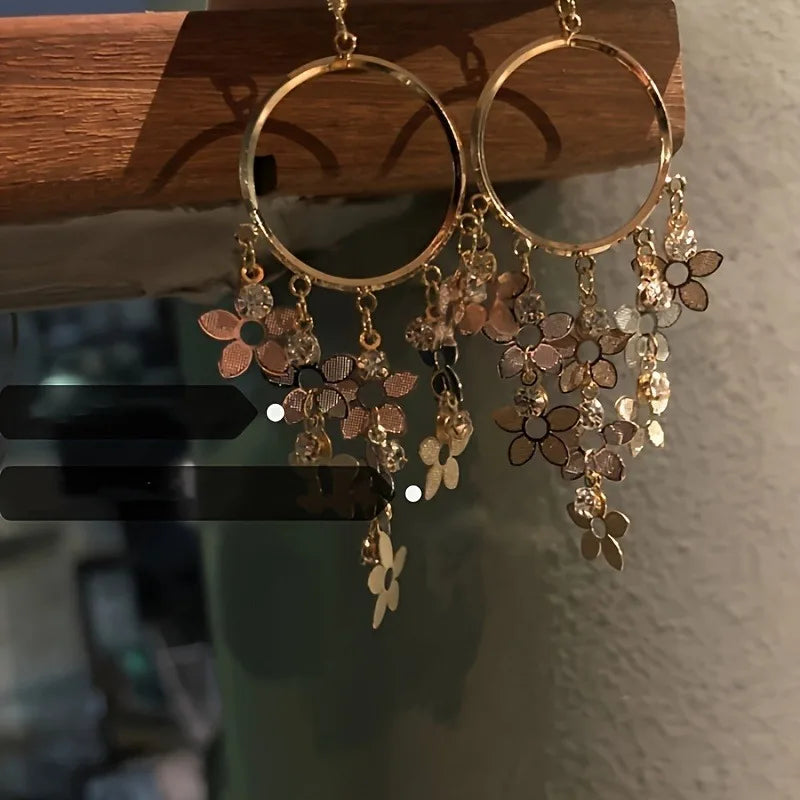 1 Pair of Bohemian Elegant Floral Fringe Pendant Earrings, Suitable for Daily and Wedding Occasions, Suitable for All Seasons