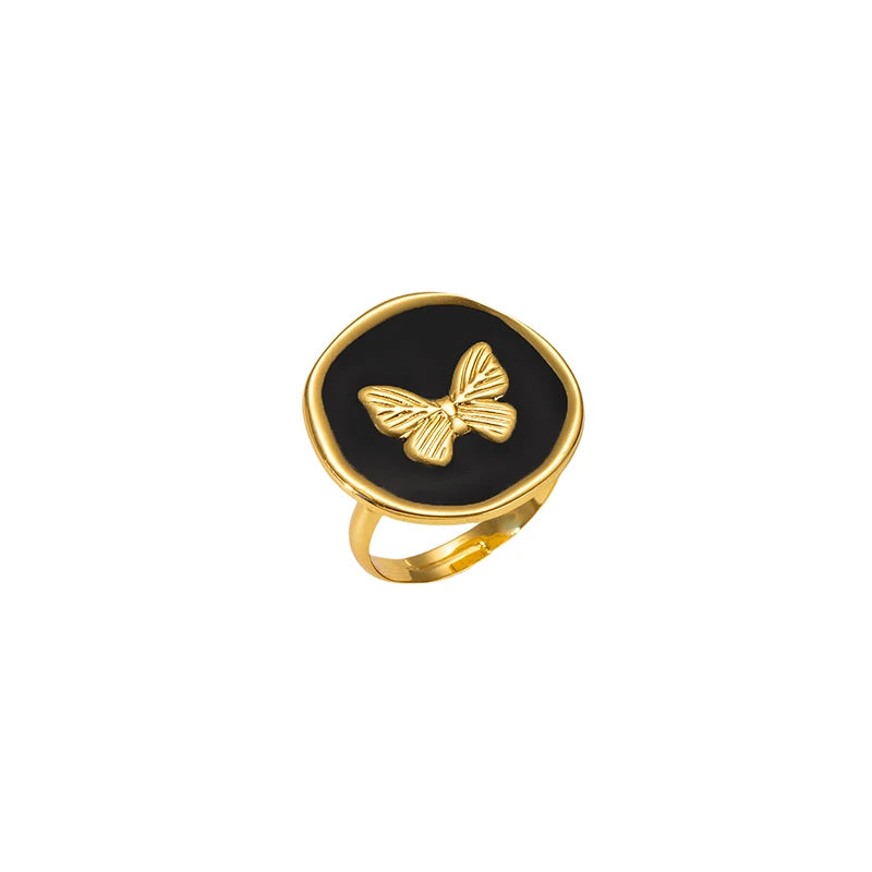 ANENJERY 316L Stainless Steel Geometric Circular Heart Waterdrop Enamel Ring For Women Luxury Temperament Fashion Jewelry Gifts