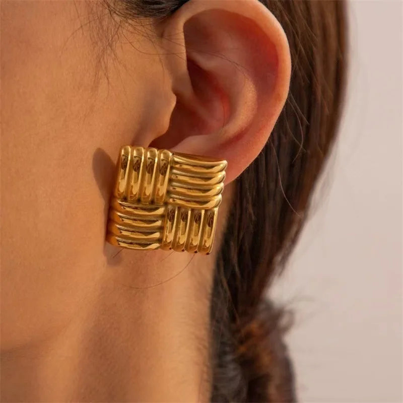 EILIECK 316L Stainless Steel Geometric Loops Dangle Earrings For Women New 18K Gold PVD Plated Ear Stud Water-resistant Jewelry