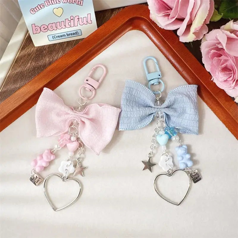 Cute Sweet Bow Bear Heart Keychain Pendants Star Charm Phone Chain Backpack Decoration Keyring Girly Bag Hanging Ornaments Gifts