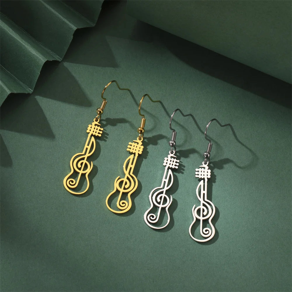 My Shape Music Note Drop Earrings for Women Men Gifts Stainless Steel Classic Musical Violin Dangle Earring Jewelry Musican Gift