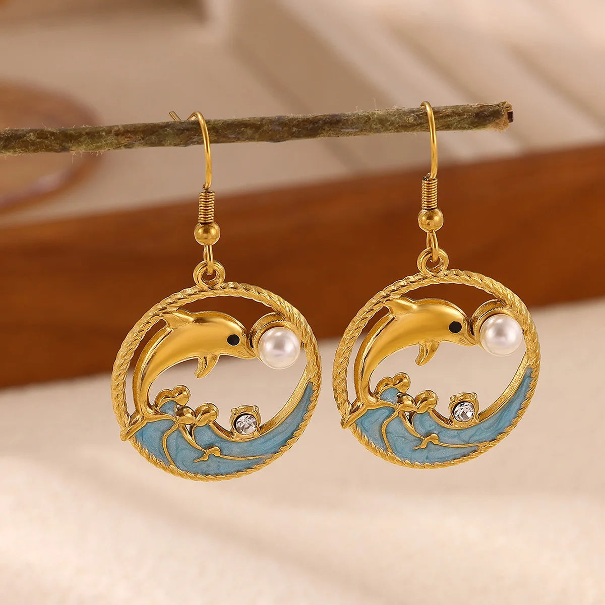 Vintage Stainless Steel Drop Earrings For Women Dangle Dolphin Pearl Earrings Waterproof Wedding Party Jewelry Gift 2026 New in