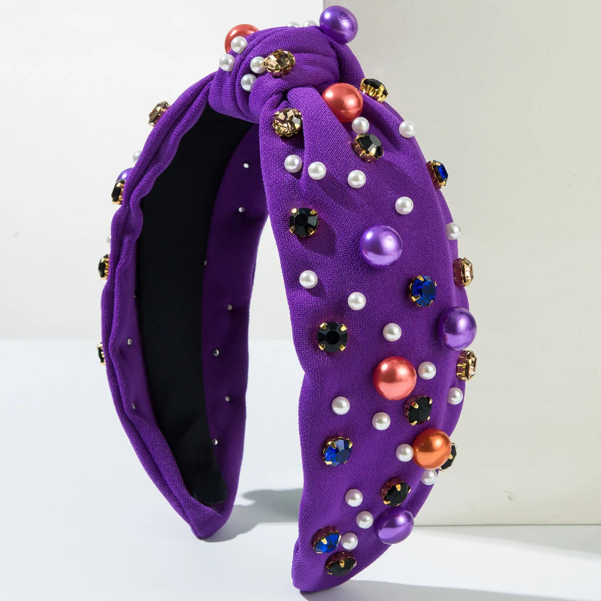 Popular Halloween Headbands For Women, Korean Fabric Knotted High Skull Headband, Pearl Rhinestone Headband Wholesale
