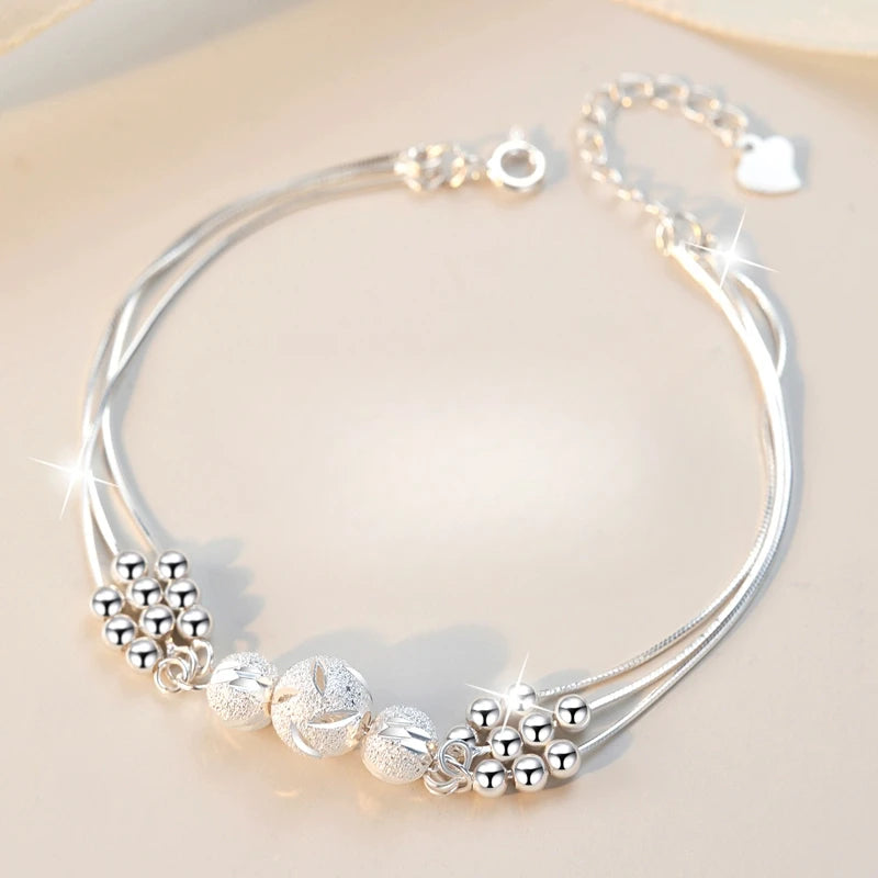 Luxury 925 Sterling Silver Ball Bracelets For Woman Korean Designer Lucky Beads Chain Bracelets Party Wedding Charm Jewelry Gift