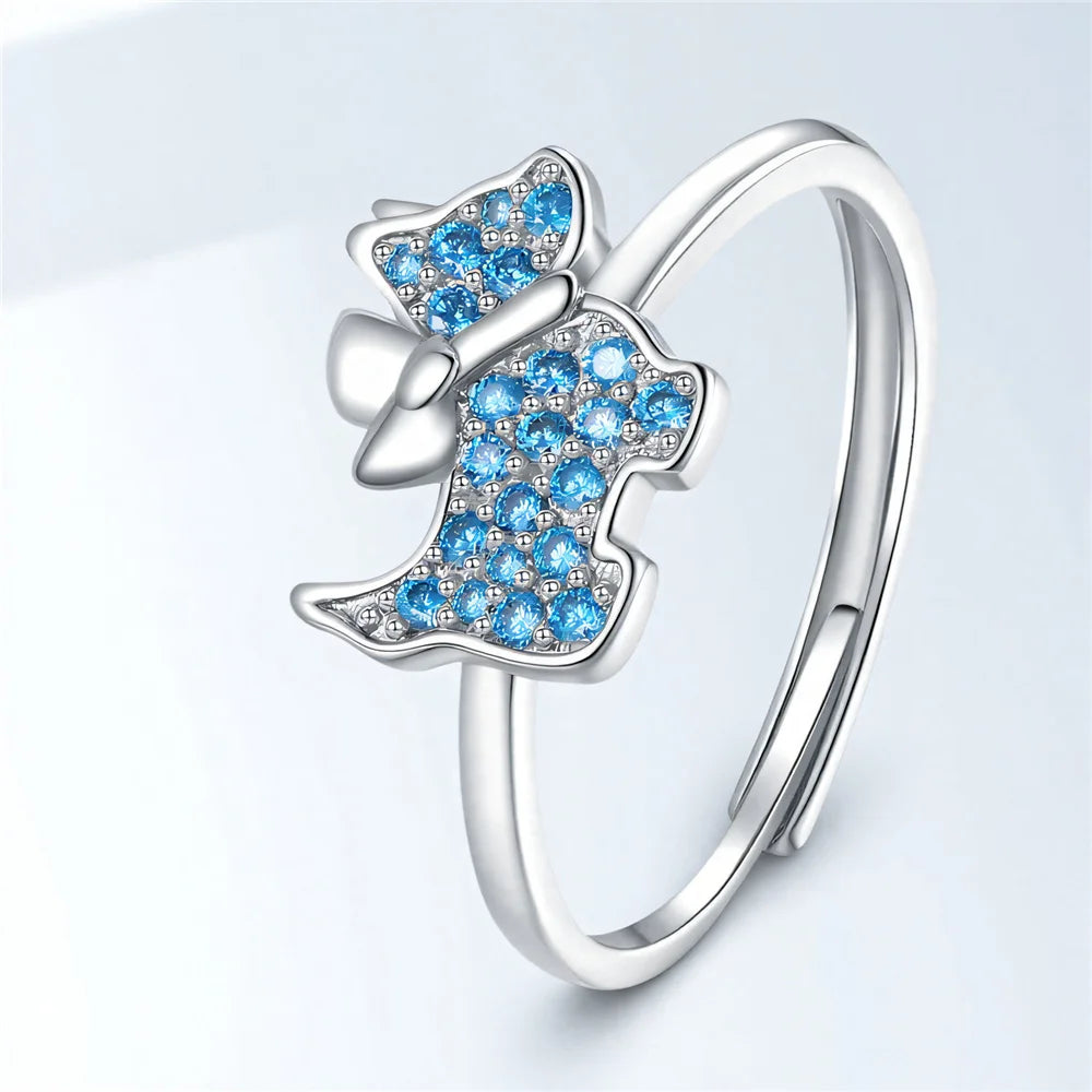 Cute Female White Blue Red Zircon Open Wedding Rings Promise Adjustable Gold Color Engagement Jewelry For Women