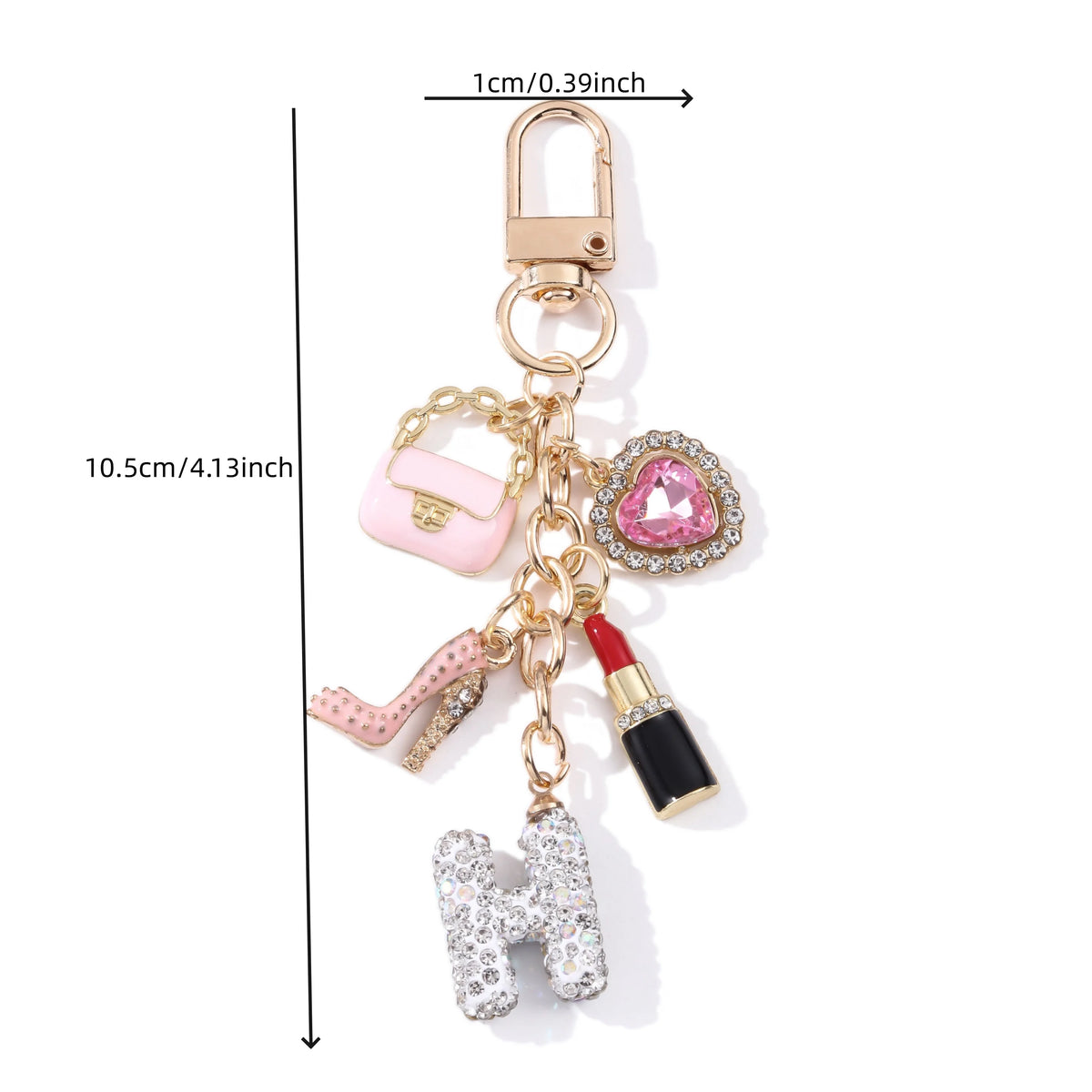 1pc Pretty Heart Handbag Lipstick Letter H Enamel Keychain Fancy Heavy Industrial Style Inlay Series Bag Charms for Friends Gift