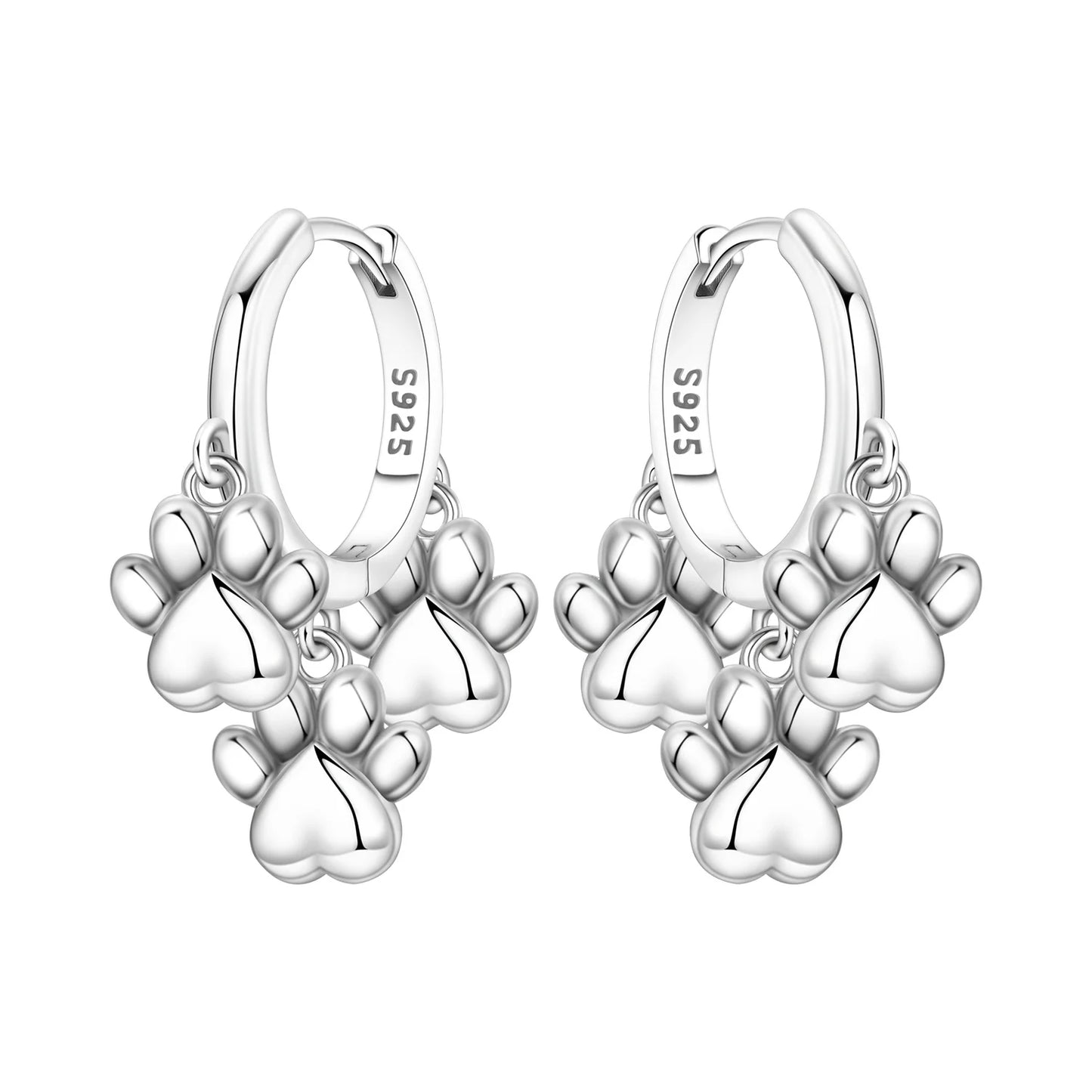 Hot Sale Original 925 Sterling Silver Zircon Pink Doughnut Earrings Flower Paw Print Design Women Party Jewelry Gifts Ear Loops