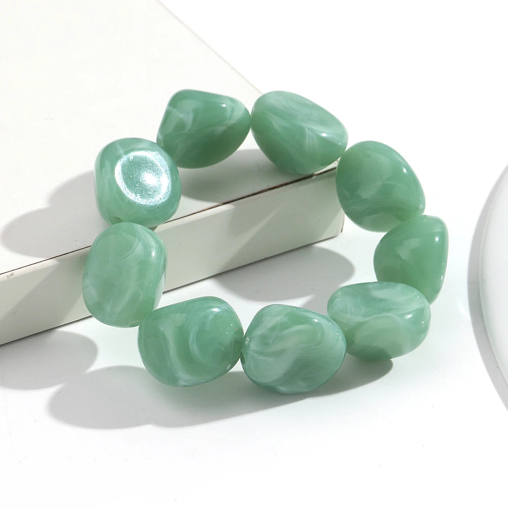 Boho Colorful Irregular Stone-shaped Beads Stretch Bangle Bracelets New Resin Geometric Beaded Bracelet 2026 Trendy Jewelry