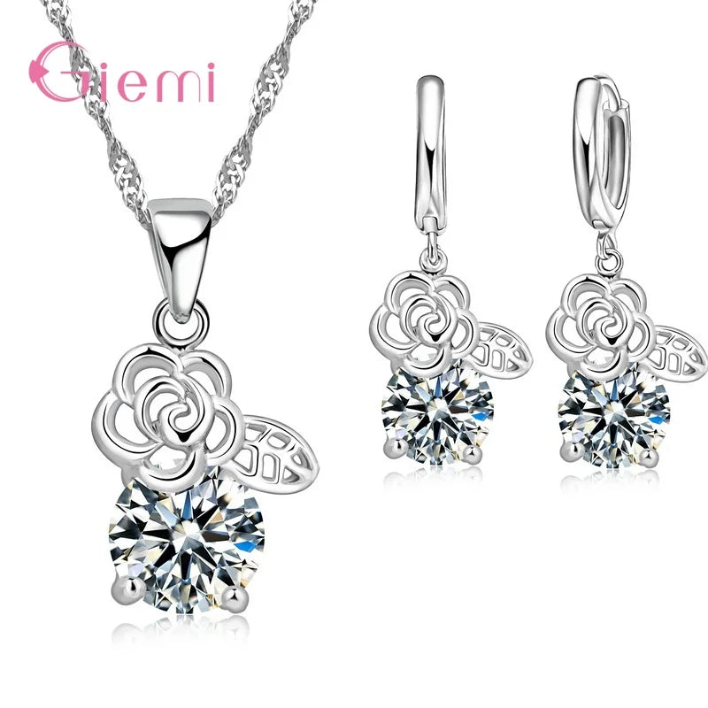 925 Silver Needle Jewelry Sets for Women Girls 34 Models Option Austrian Crystal Rhinestone Pearl Pendant Necklace Earrings